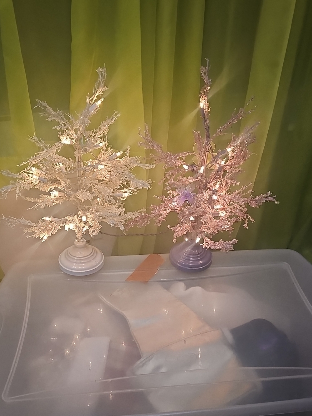 Pair of Lighted Decorative Floral Trees - White & Lavender 20"H New